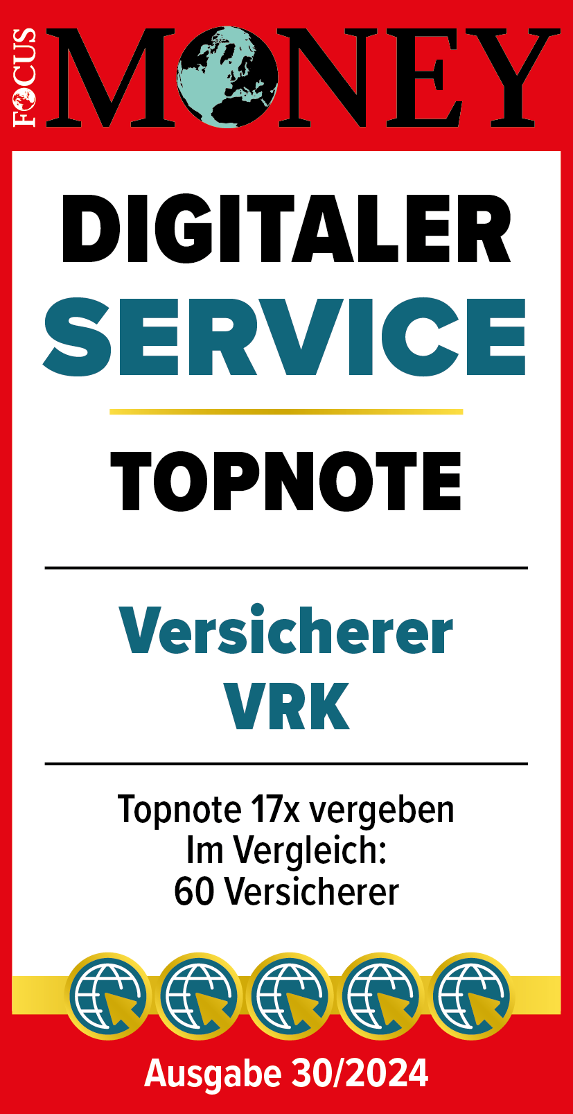 Focus Money Siegel - Digitaler Service - Topnote Versicherer VRK